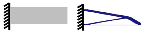 Topology optimization: Unknown structural connectivity, shape, and dimension (left) and optimal topology (right)