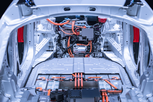 Chassis,Of,The,Electric,Car,With,Powertrain,And,Power,Connections