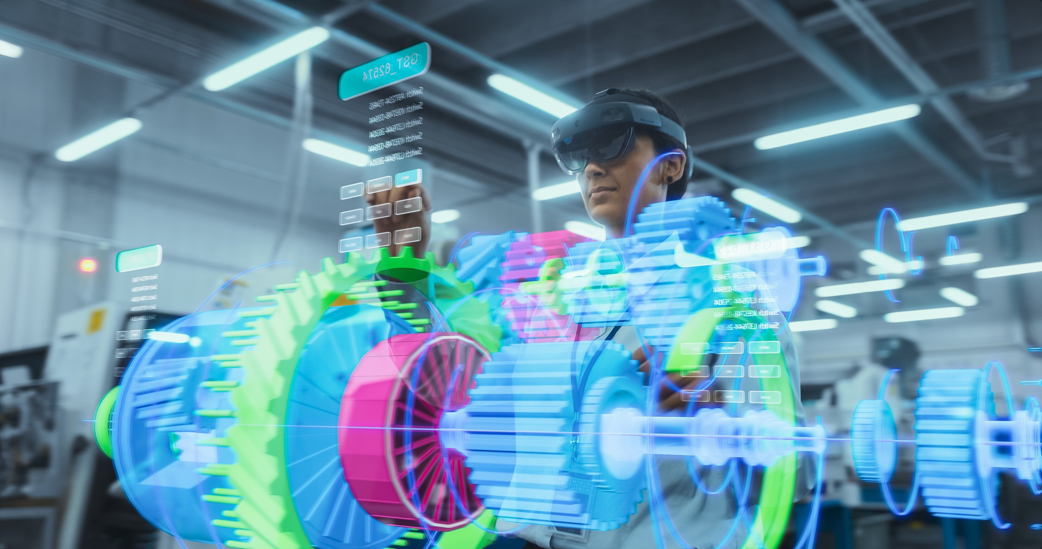 Female,Engineer,Uses,Vr,Headset,To,Design,3d,Engine,Components