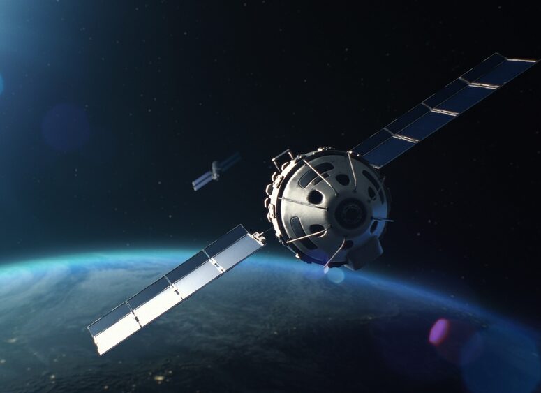 space simulation satellites in orbit above earth