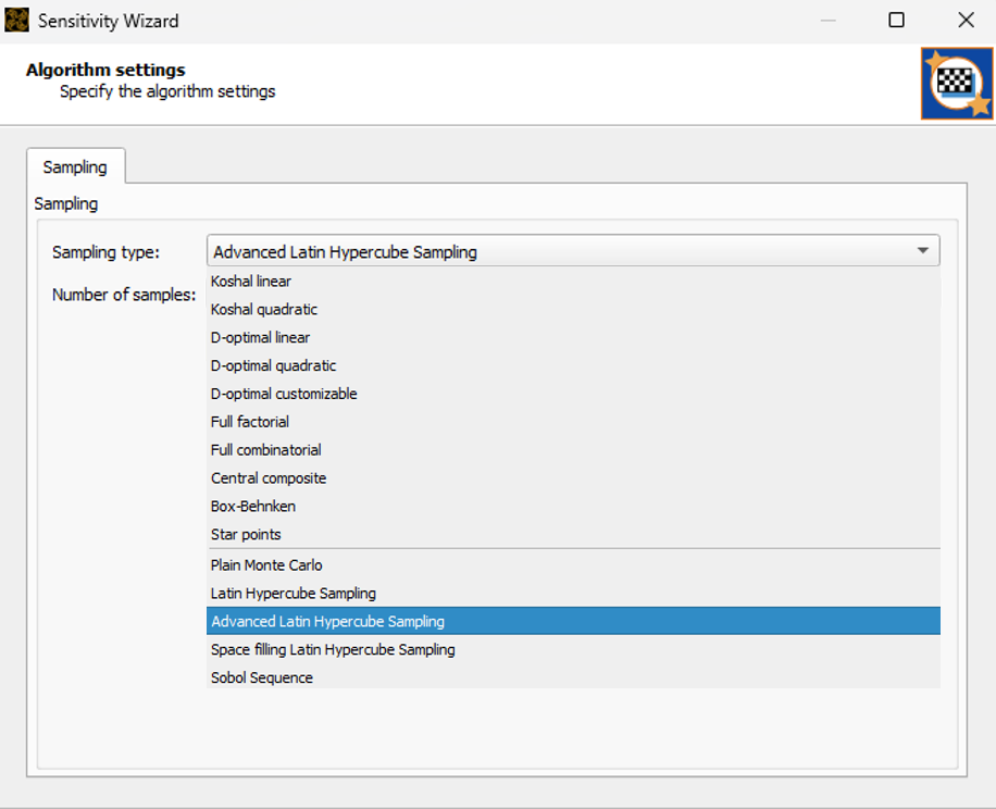 Sensitivity Analysis in Ansys optiSLang wizard screen
