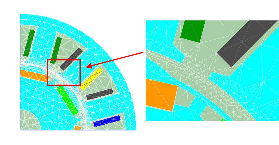 Ansys Maxwell Motor Simulation Capabilities enhanced resolution closeup of meshing