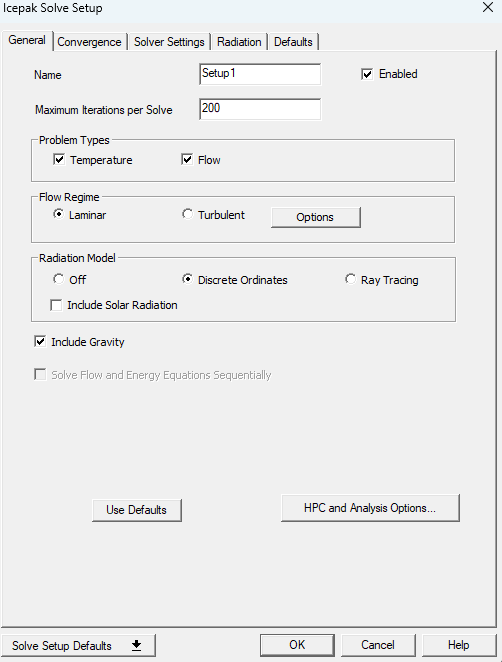 electric motor thermal simulation icepak settings screen