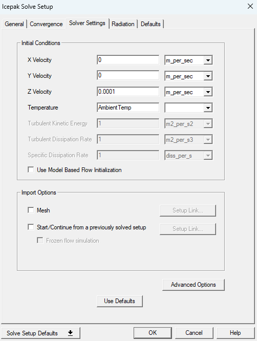 electric motor thermal simulation icepak settings screen