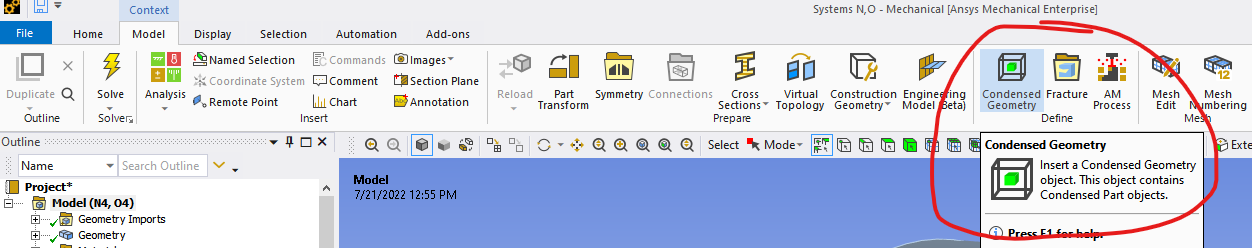 Insert Condensed Geometry object in Ansys Mechanical