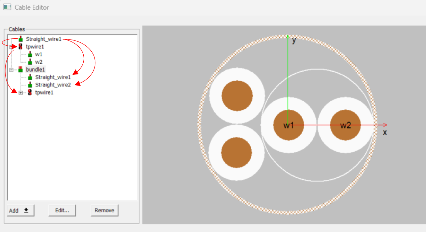 Figure 3 Modeling a cable bundle from individual cable definitions.
