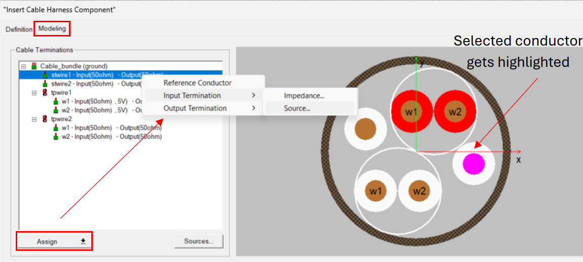 Figure 6 Defining reference conductor and source terminations.