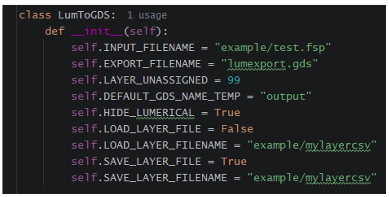 LumToGDS instantiated object customizable settings