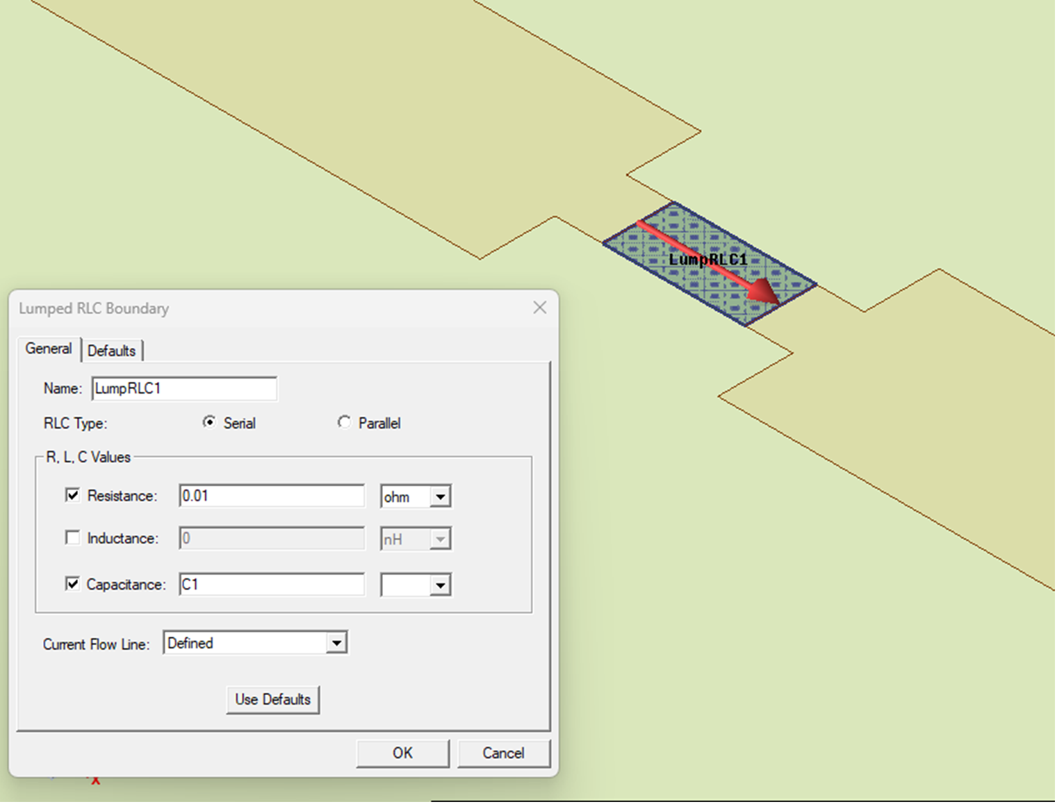 Figure 2 Capacitor modeled with Lumped RLC boundary