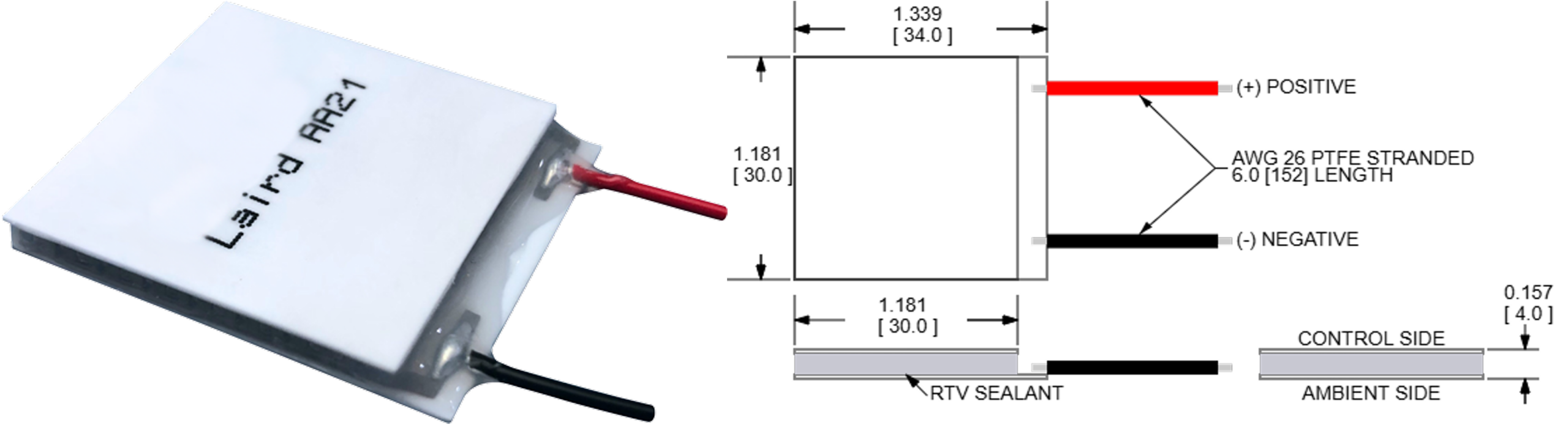 Figure 1. TEC ETX1.6-12-F2-3030-TA-RT-W6 (HiTemp ETX Series) used in this example (Tark Thermal Solutions).
