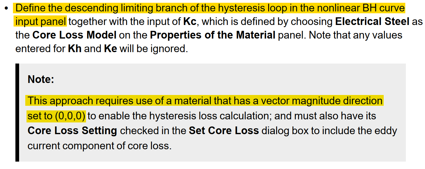 Figure 4 - Help Documentation Snippet of Major Loop Formulation Hysteresis Definition