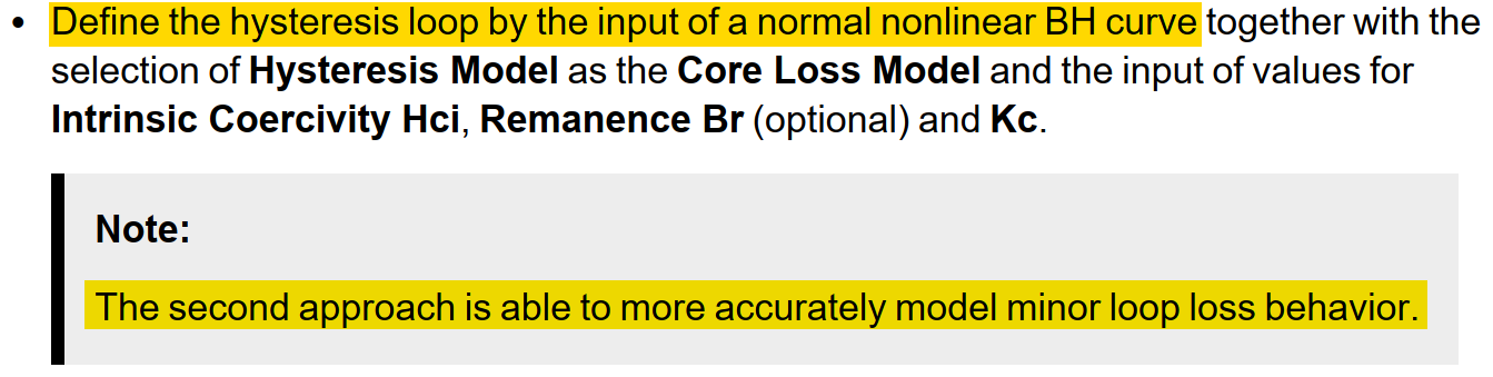 Figure 5 - Help Documentation Snippet of Minor Loop Formulation Hysteresis Definition