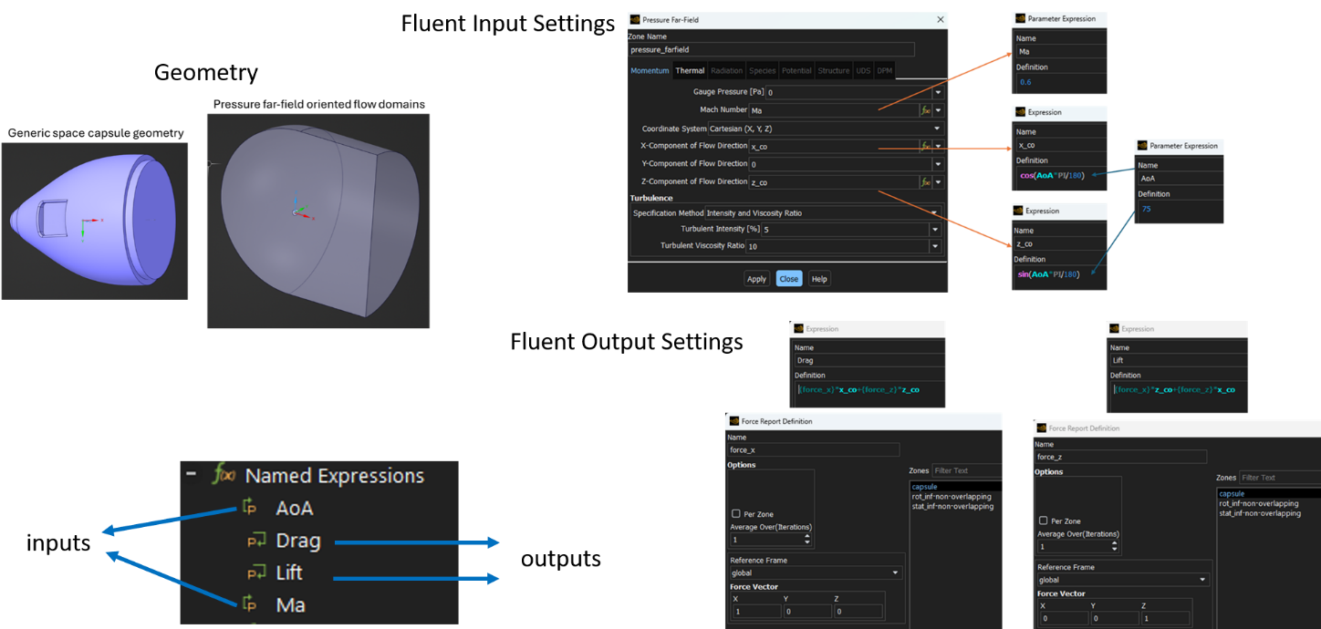 Figure 1. The Fluent input and output settings
