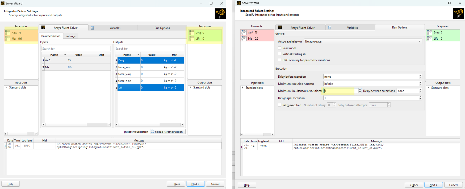 Figure 2. The input-output parameter settings, and maximum simultaneous executions setting