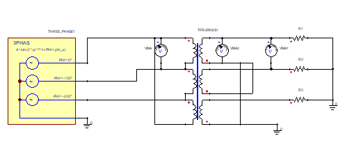 Simplorer initial conditions three-phase delta-Y transformer configuration