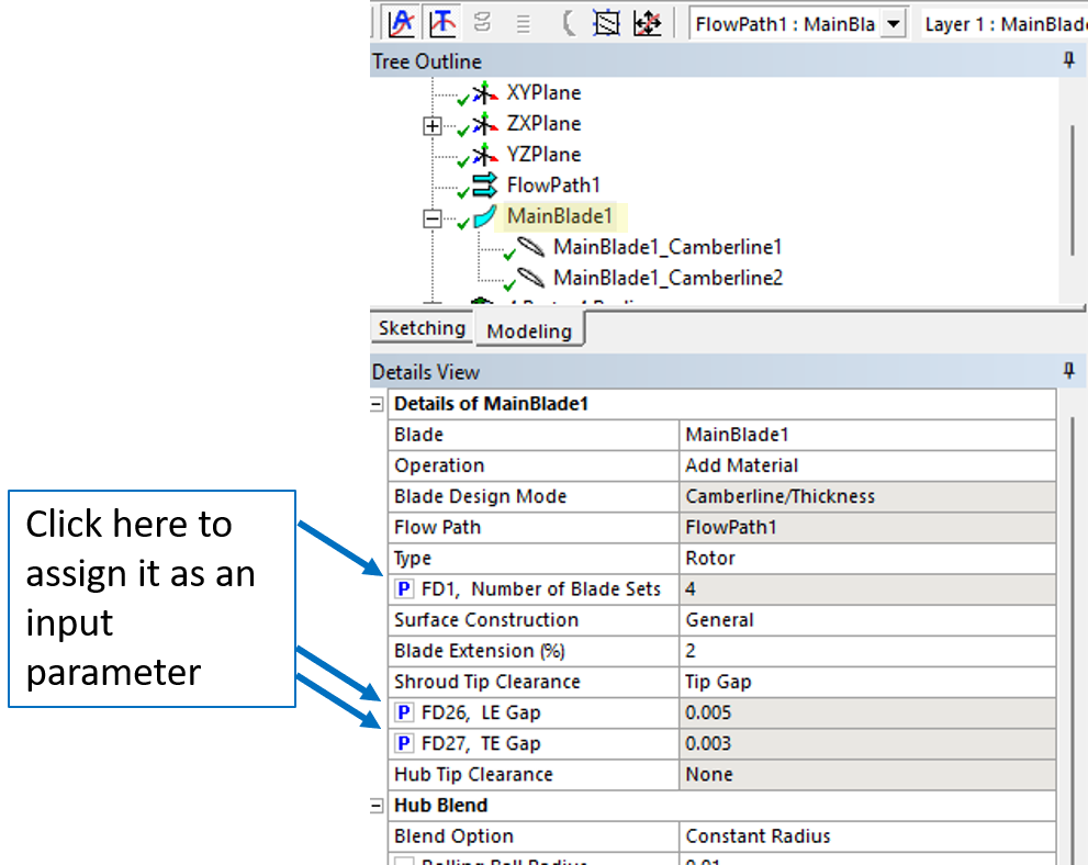 Ansys Workbench blade optimization Figure 1. The blade count and LE and TE gap parameter setting