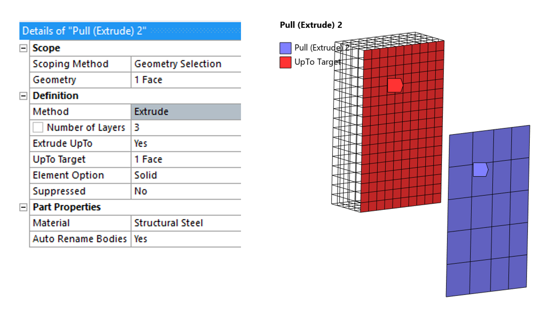 Extrude UpTo in pull object definition in the ansys mechanical pull tool