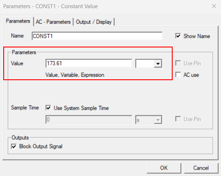 Figure 19. Constant Value parameters dialog box.