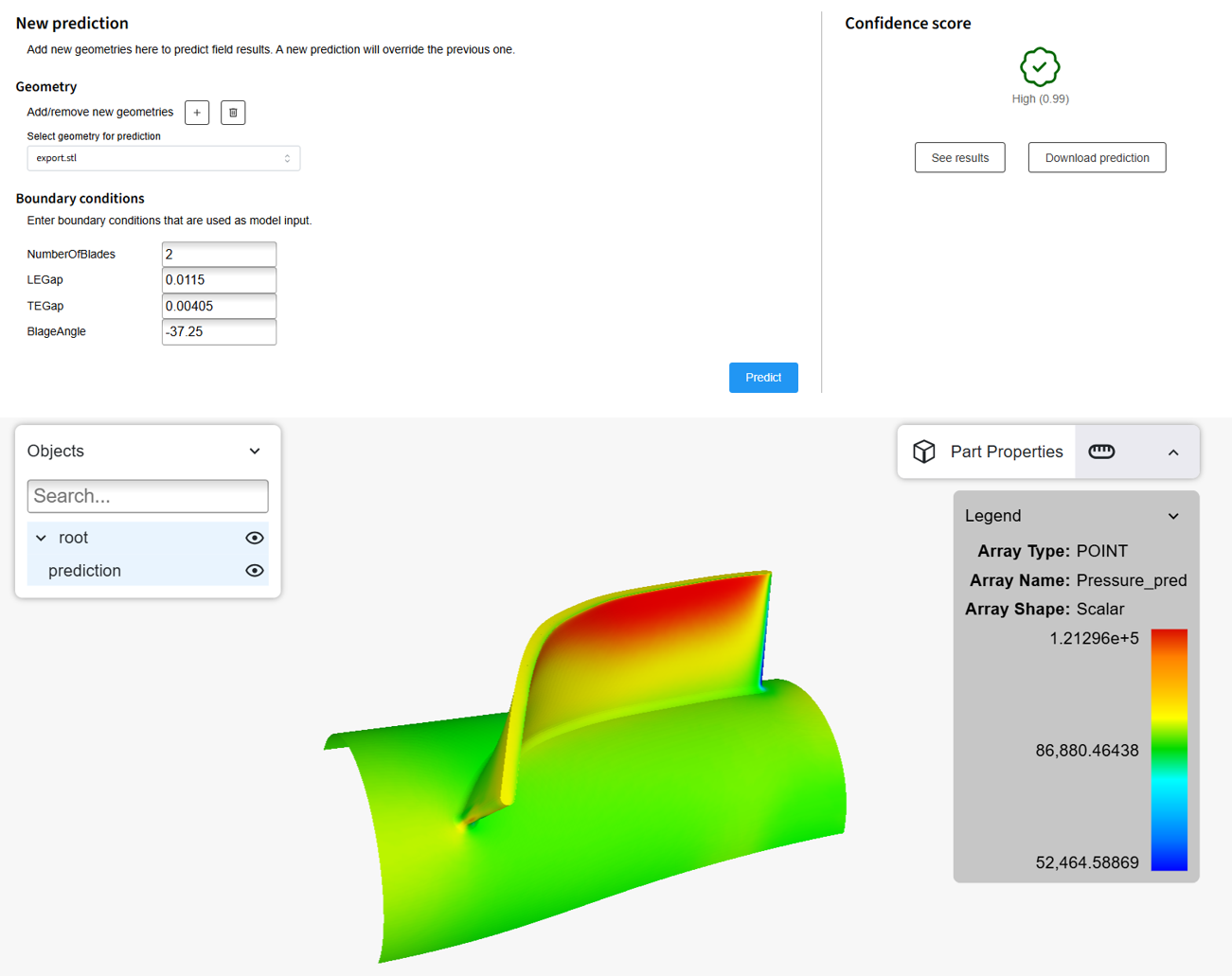 Figure 5. Prediction of a new blade configuration in SimAI Pro.