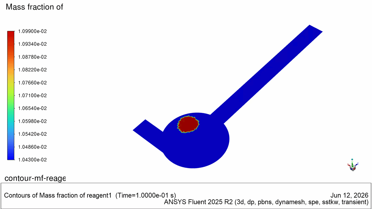 Mass Fraction of reagent 1 on center plane