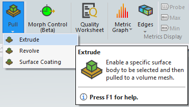 file menu for extrude in Ansys Mechanical Pull Tool
