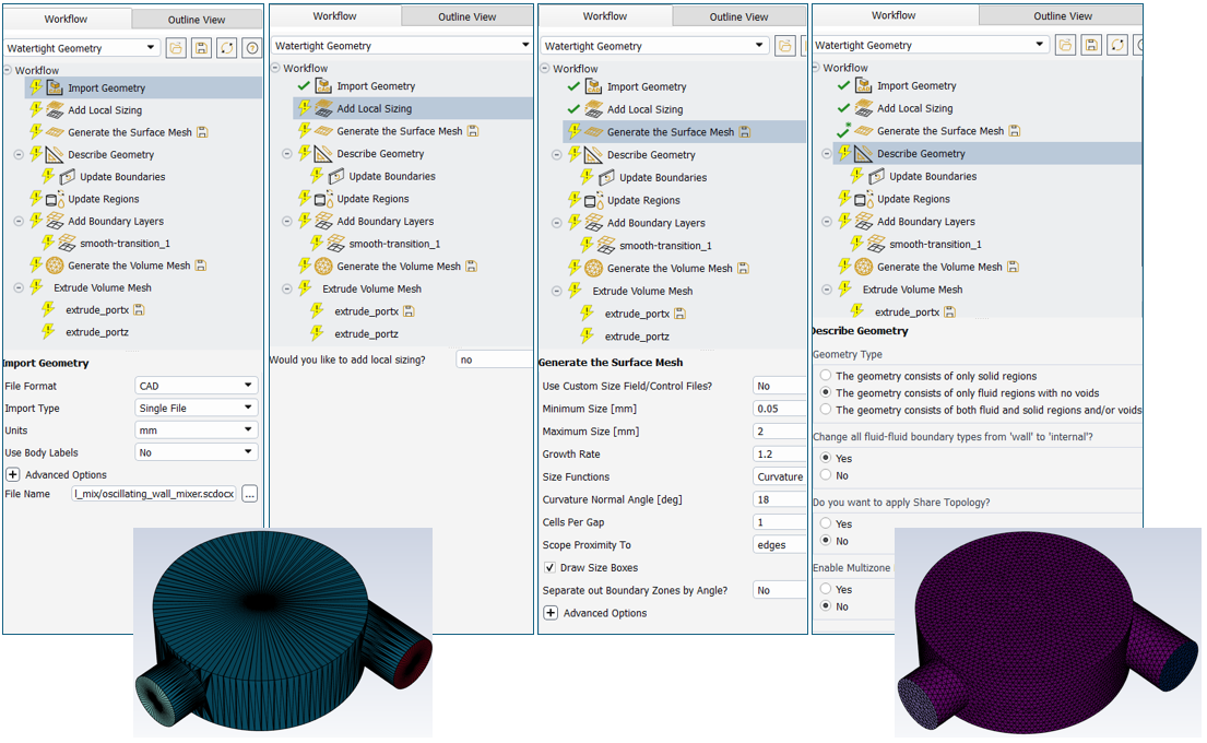 oscillatory mixing simulation mesh setup