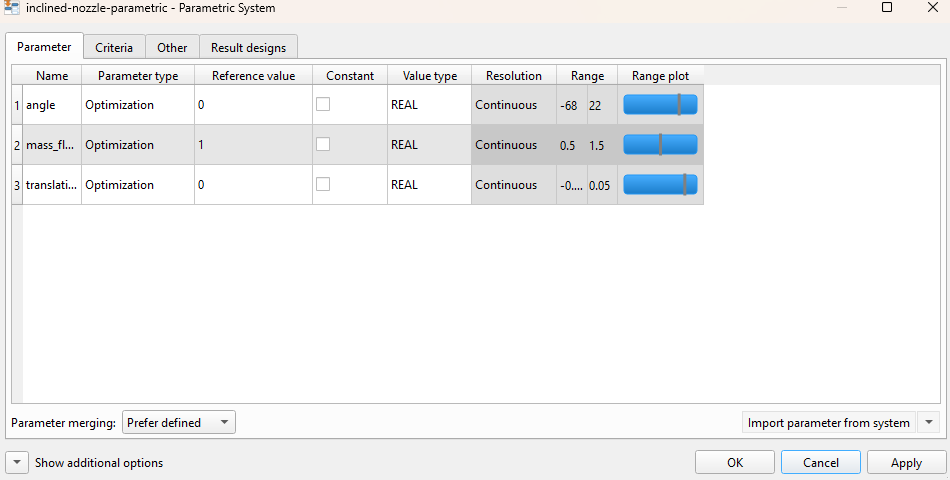 parametric system screen