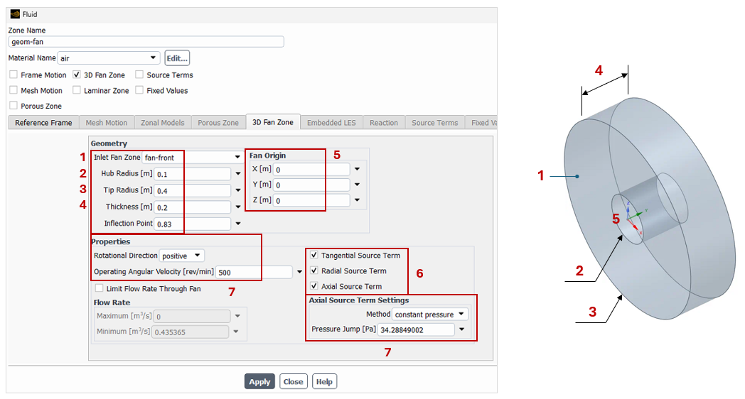Ansys Fluent 3D Fan Zone settings 2