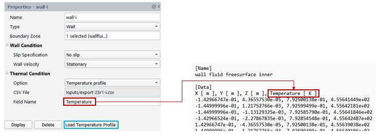 Polyflow temperature profile export field name settings