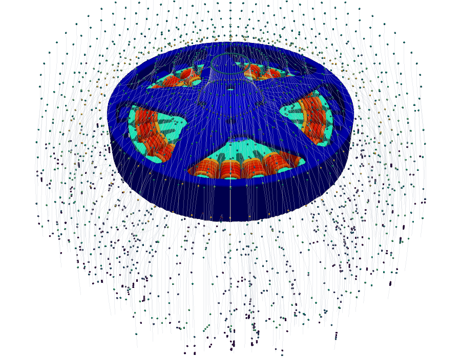 Drone Motor CFD Animation - air particles riding the flow