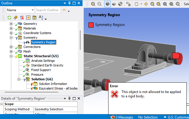 Ansys Mechanical symmetry region to a face body error message