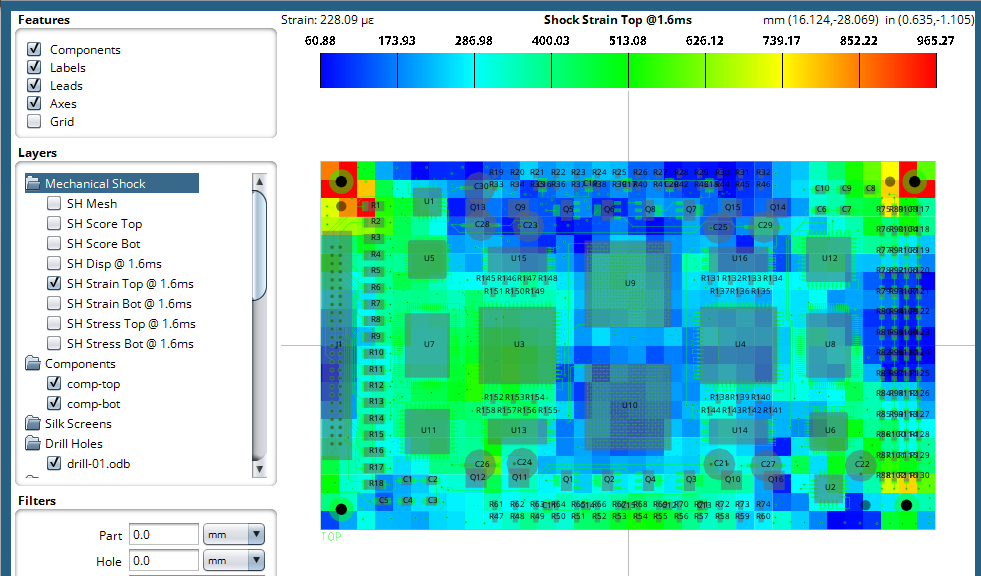 Figure 12 - Layer results showing imported strain from LS-DYNA; PCB mechanical shock analysis