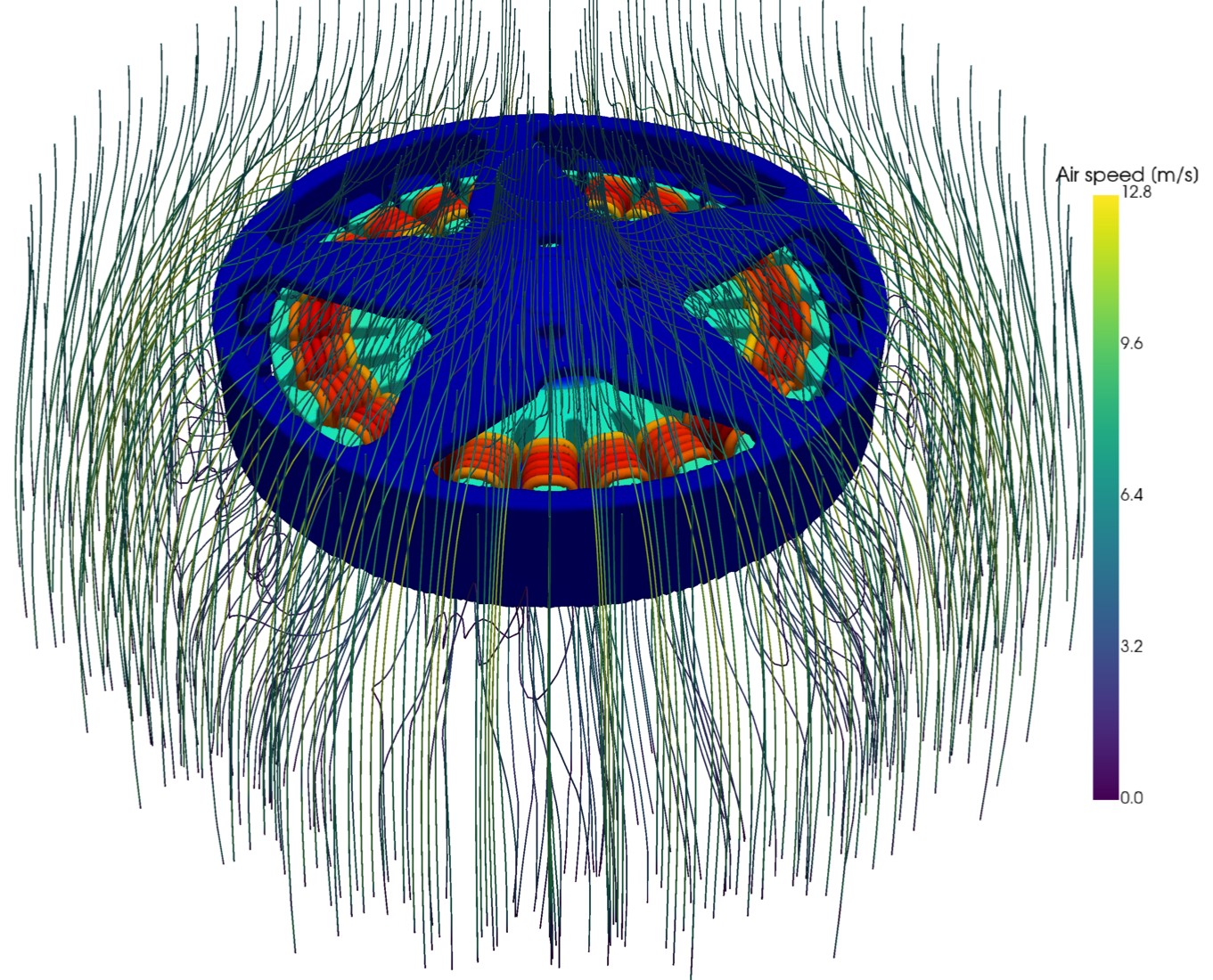 Streamlines of the slipstream around the motor