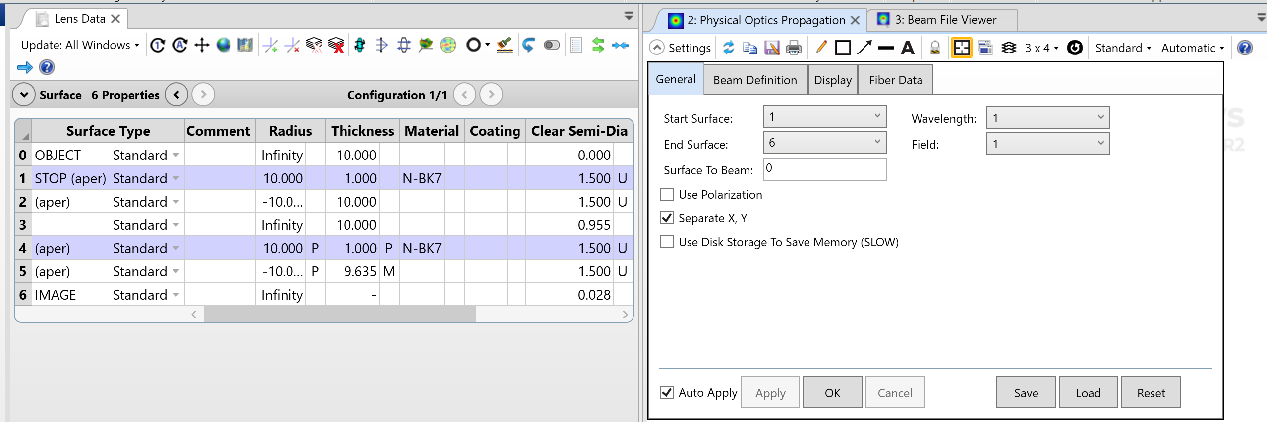 Zemax POP Fiber Coupling 5 geometrical model at surface 0