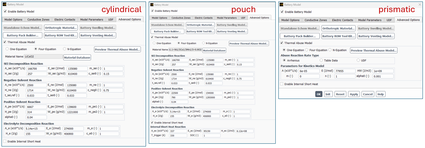 battery model general settings by example