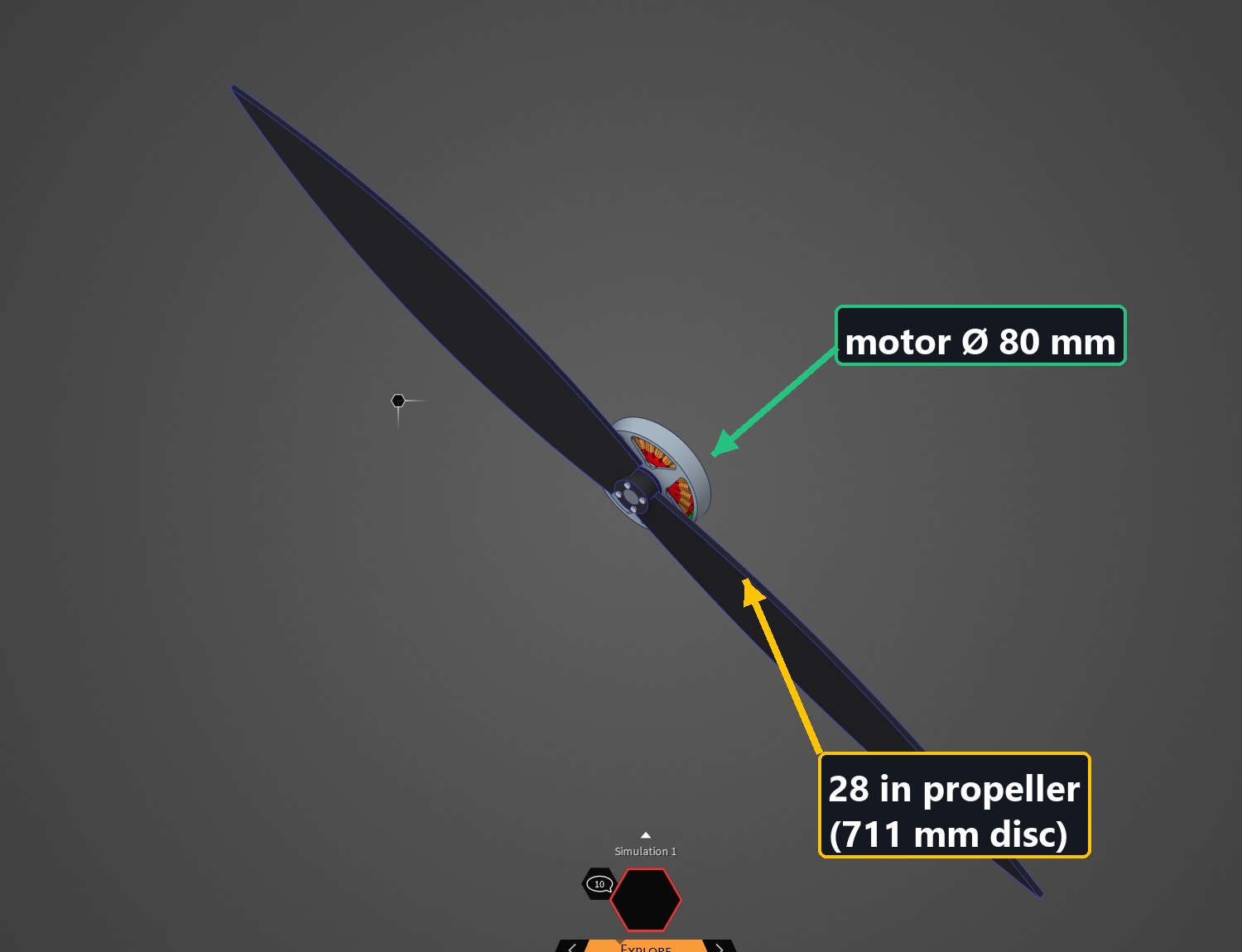 cfd drone motor with its propeller in Discovery