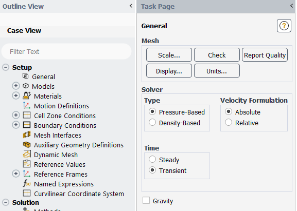 solver setup general settings